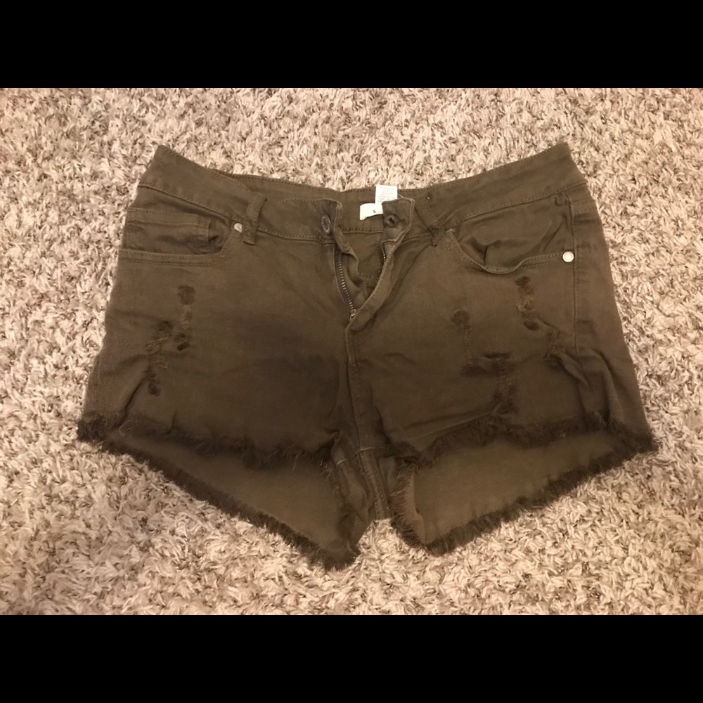 Distressed olive/brown shorts